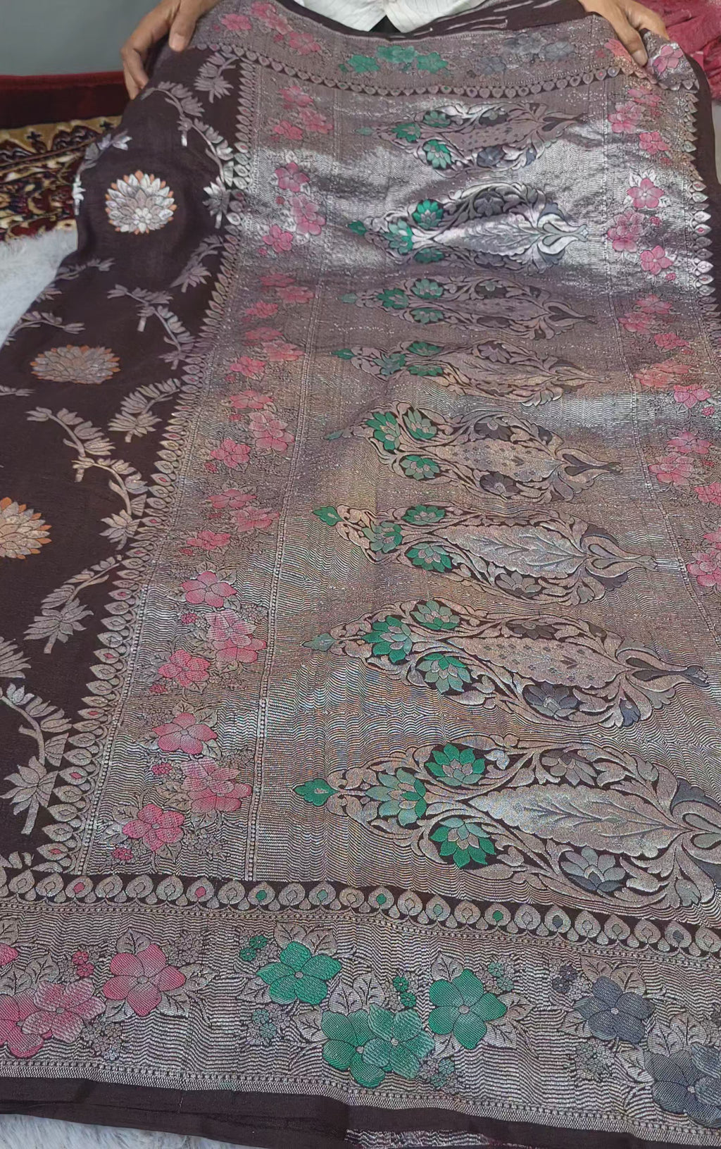 Banarasi Handloom Pure Tussar Silk Saree | Pure Rupa Zari & Multi Colour Meena
