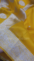 Pure Organza Silk Banarasi Saree | Pure Silver Cotton Zari & Kadwa Booti Weaving