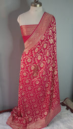 Authentic Pure Khaddi Georgette Saree | Banarasi Water Zari Jaal Weaving