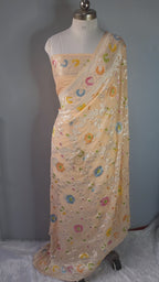 Banarasi Handloom Pure Khaddi Georgette Saree | Pure Silver Zari Jaal & Hand-Brush Meenakari