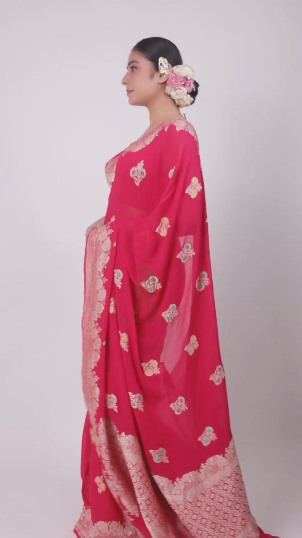 Banarasi Handloom Pure Khaddi Georgette Saree | Pure Water Zari & Alfi Meenakari