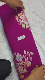 Magenta Banarasi Pure Khaddi Georgette Saree | Sona Rupa Zari & Multicolour Meenakari