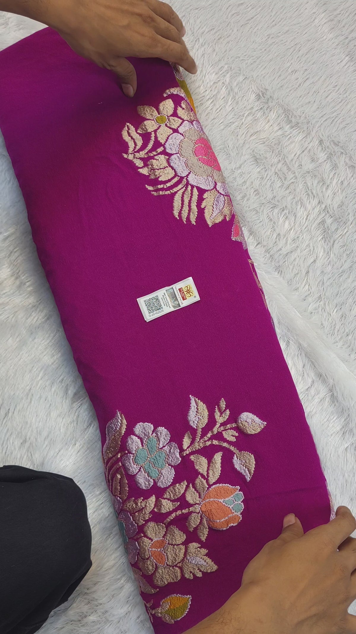 Magenta Banarasi Pure Khaddi Georgette Saree | Sona Rupa Zari & Multicolour Meenakari