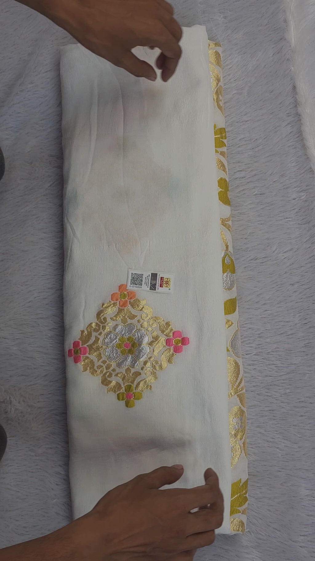Banarasi Handloom Khaddi Georgette Saree | Golden Silver Zari & Meena