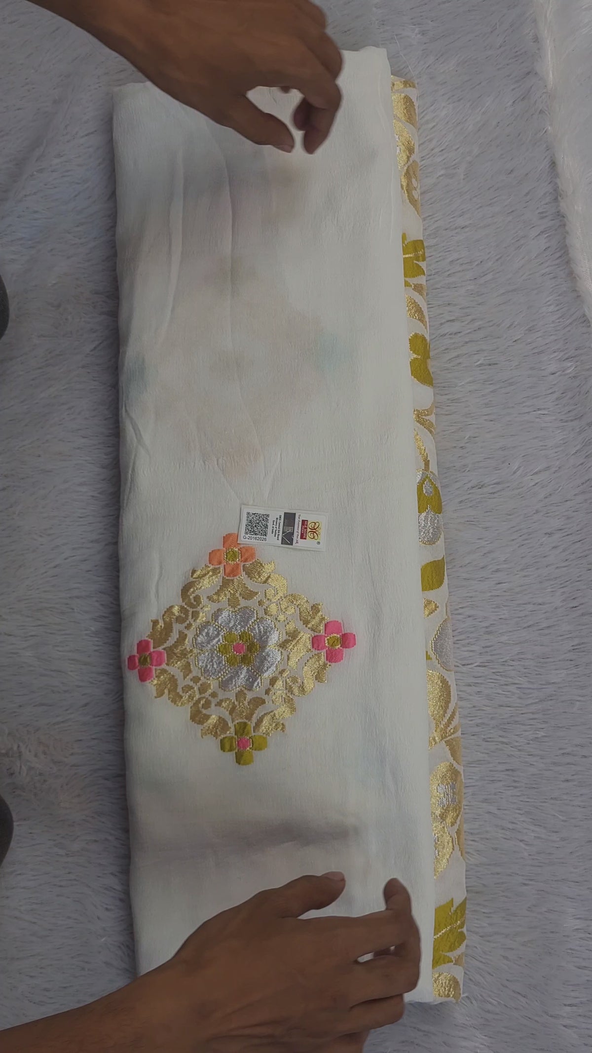 Banarasi Handloom Khaddi Georgette Saree | Golden Silver Zari & Meena