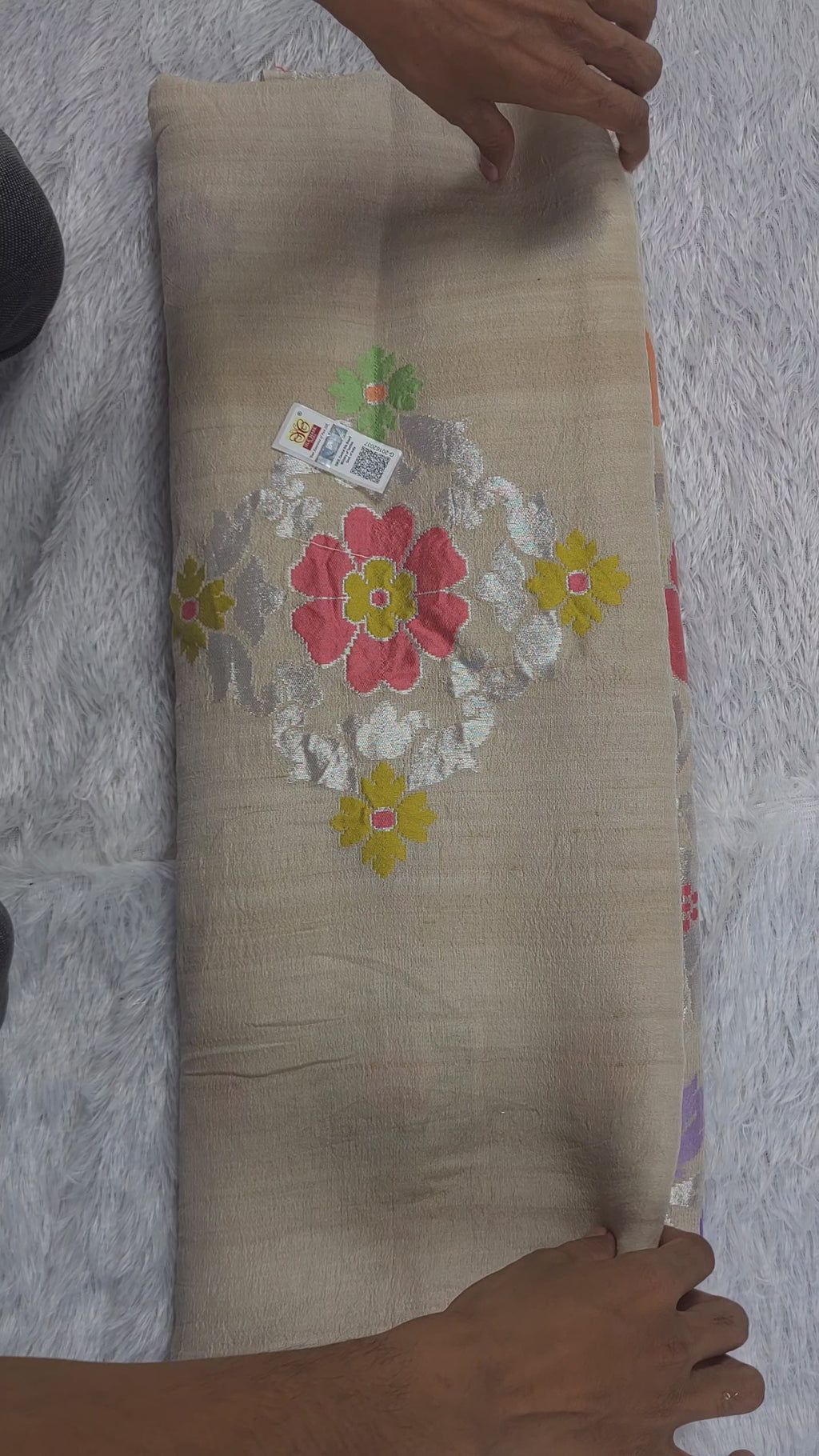 Pure Tussar Georgette Silk Banarasi Saree | Pure Silver Zari & Meenakari