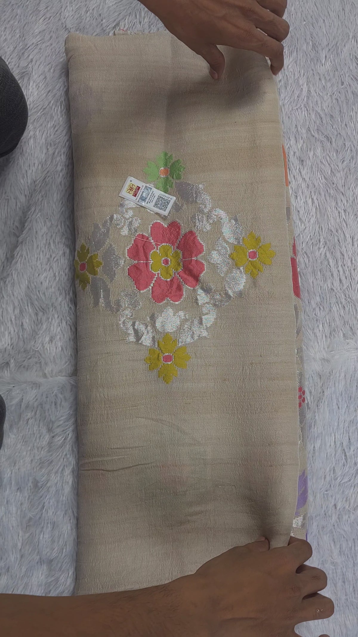 Pure Tussar Georgette Silk Banarasi Saree | Pure Silver Zari & Meenakari