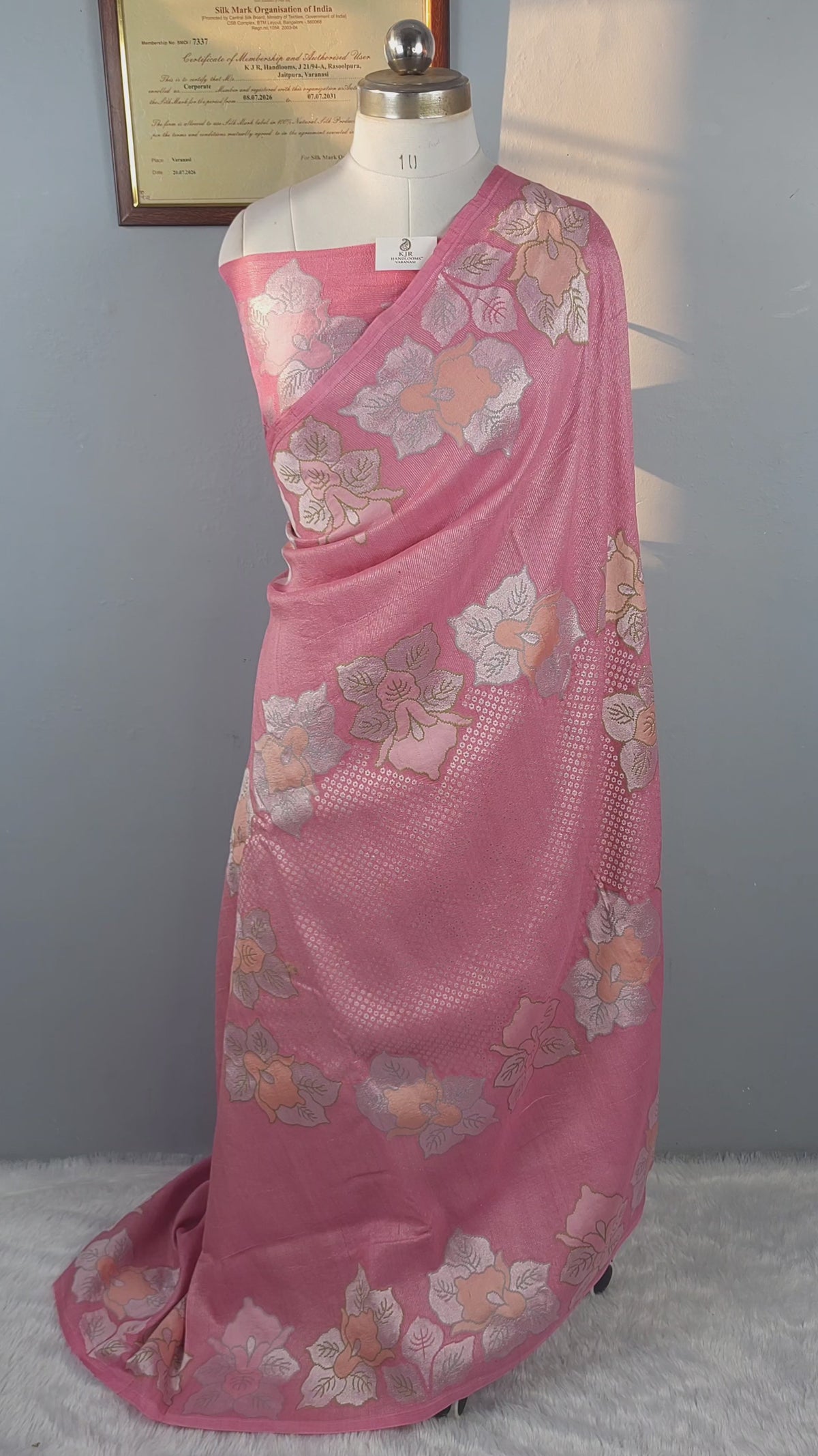 Pure Tussar Silk Banarasi Saree | Silver Rupa Zari with Multicolour Meenakari