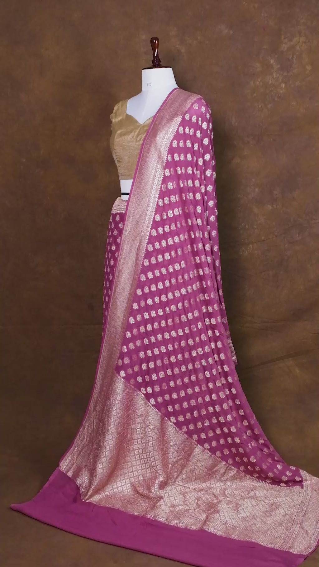 Pure Khaddi Georgette Banarasi Saree | Pure Water Zari Booti Weaving