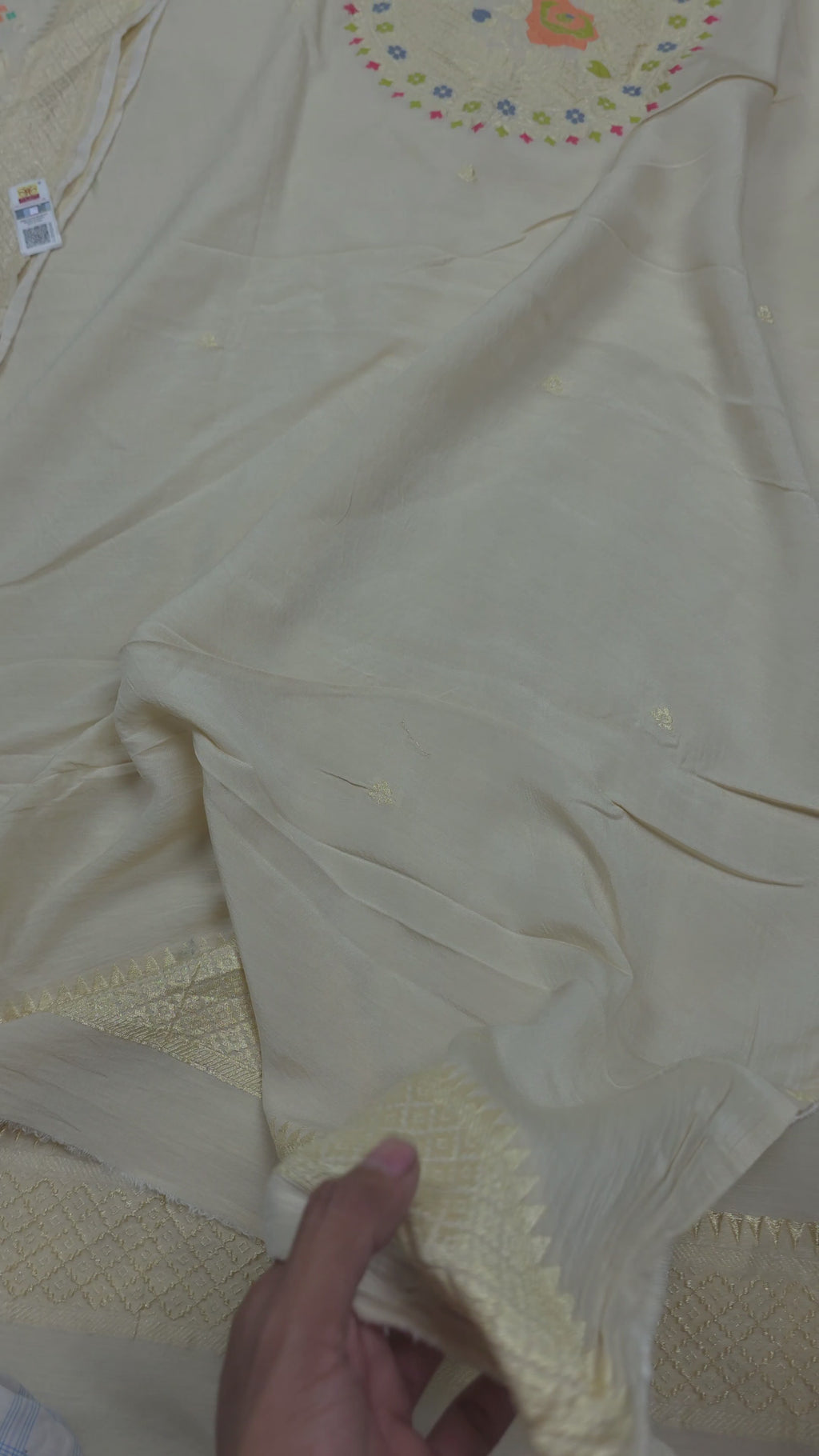 Banarasi Pure Monga Georgette Dress | Golden Zari & Multicolour Meenakari