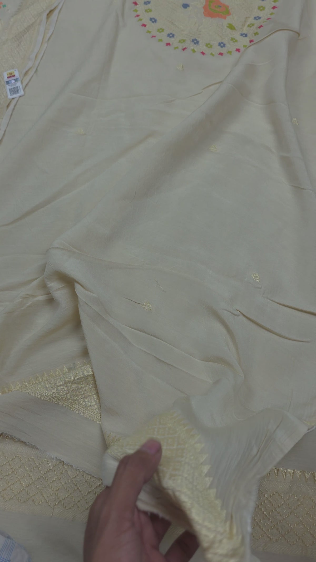 Banarasi Pure Monga Georgette Dress | Golden Zari & Multicolour Meenakari
