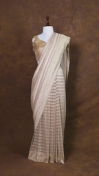 Pure Khaddi Georgette Silk Saree | Banarasi Handloom Water Zari Stripes