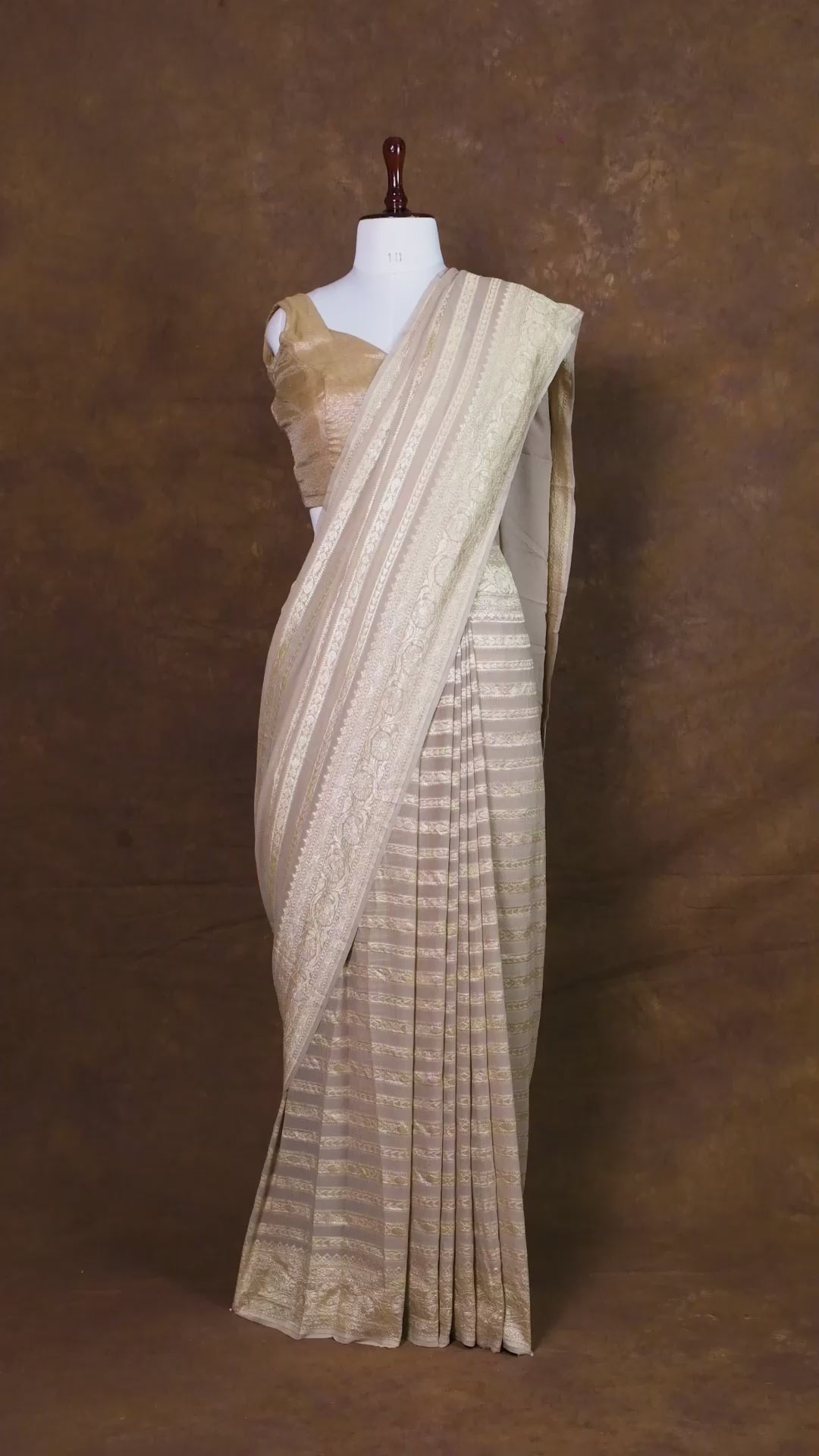 Pure Khaddi Georgette Silk Saree | Banarasi Handloom Water Zari Stripes
