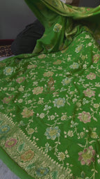 Green Banarasi Handloom Pure Khaddi Georgette Dress | Pure Water Zari & Hand-Brush Meenakari