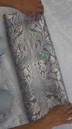 Grey Banarasi Handloom Pure Tussar Silk Saree | Pure Rupa Zari & Multi Colour Meena Work