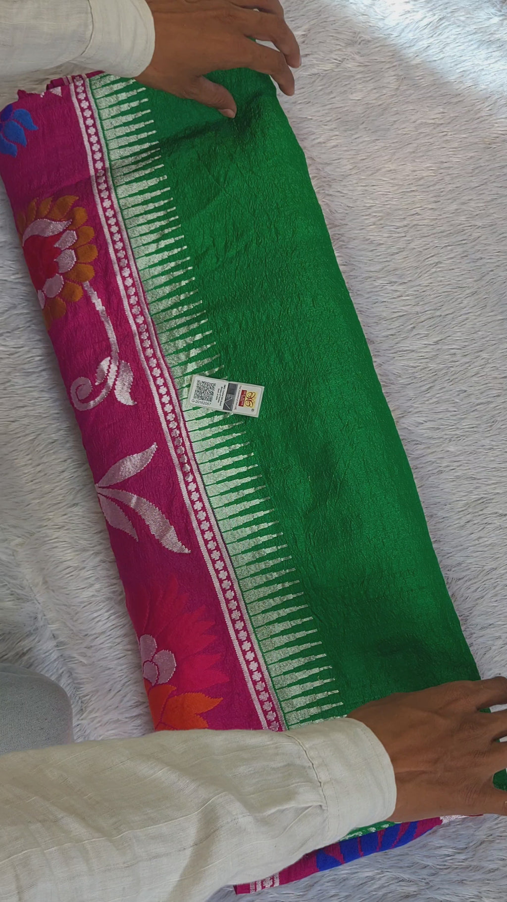 Pure Tussar Silk Banarasi Saree | Plain Body, Rupa Zari & Multicolour Meenakari
