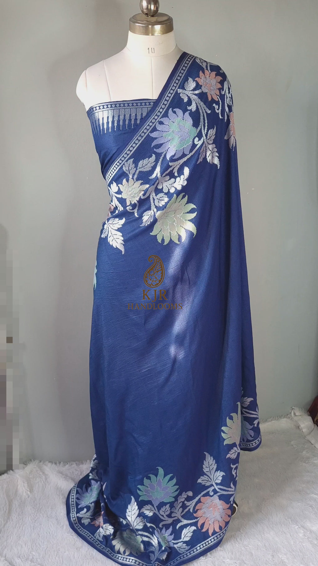 Banarasi Handloom Pure Tussar Georgette Silk Saree | Pure Rupa Zari & Multi Colour Meenakari Border