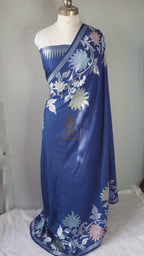 Banarasi Handloom Pure Tussar Georgette Silk Saree | Pure Rupa Zari & Multi Colour Meenakari Border