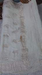 Banarasi Handloom Pure Khaddi Chiffon Georgette Saree | Silver Zari Kadwa Interlock Boota