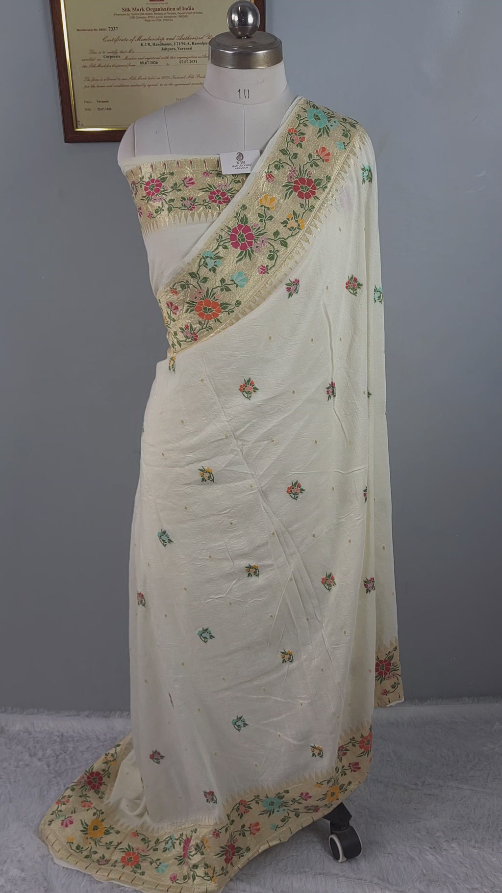Pure Monga Silk Banarasi Saree | Sona Zari Dot Booti & Paithani Border