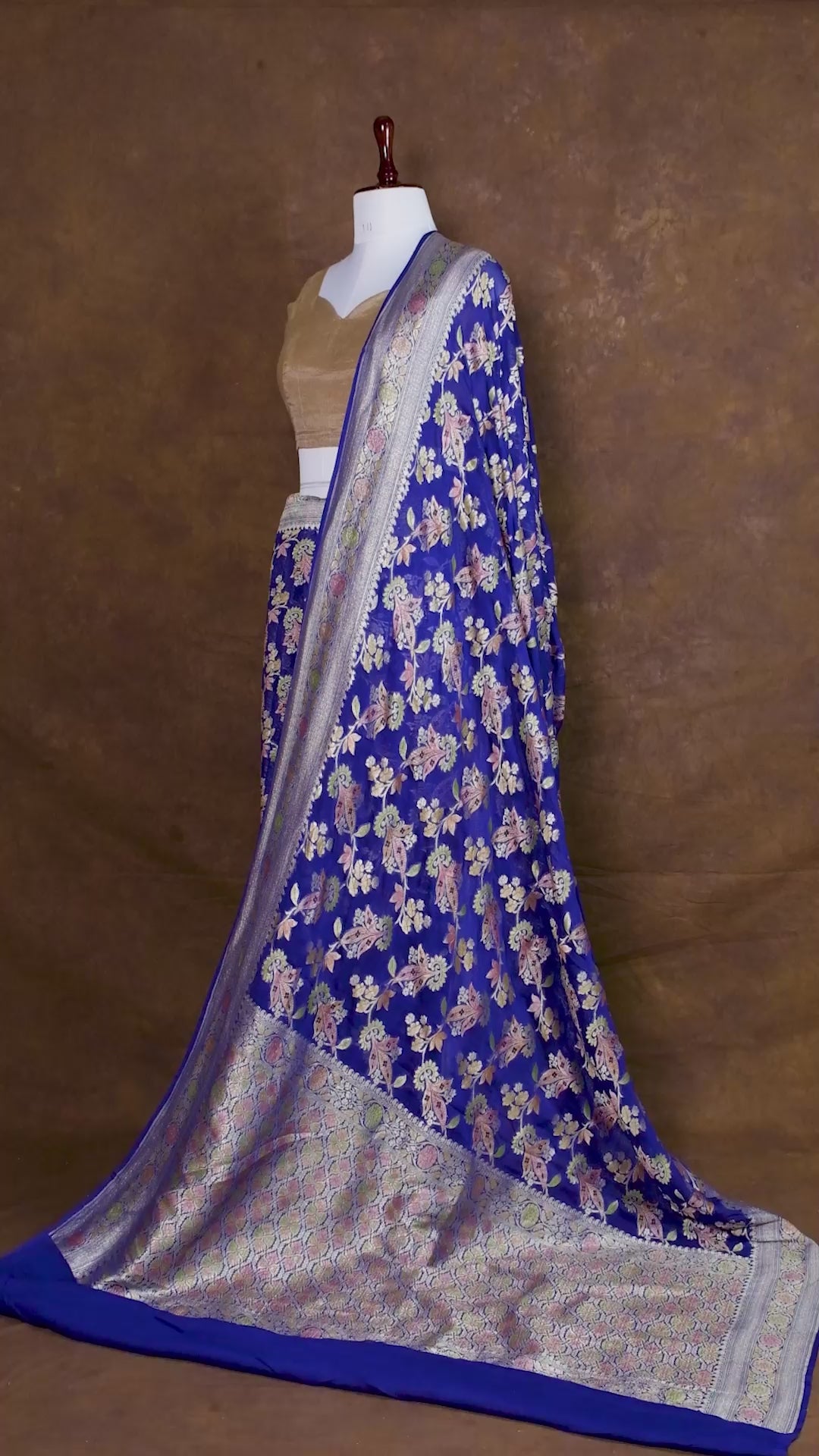 Banarasi Handloom Pure Khaddi Georgette Saree | Pure Water Zari Jaal & Hand-Brush Meenakari