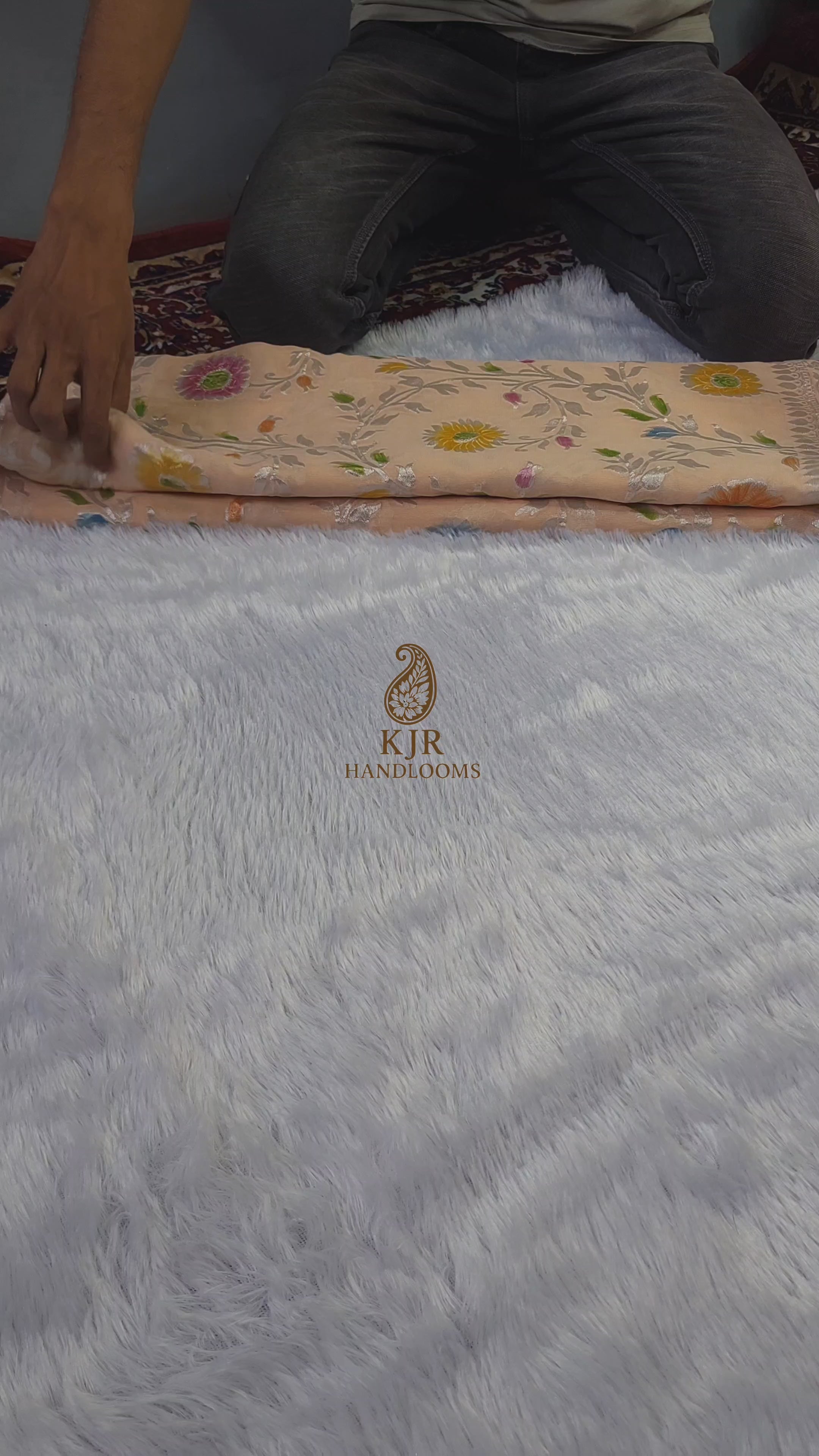 Banarasi Handloom Pure Khaddi Georgette Saree | Pure Silver Zari Jaal & Hand-Brush Meenakari