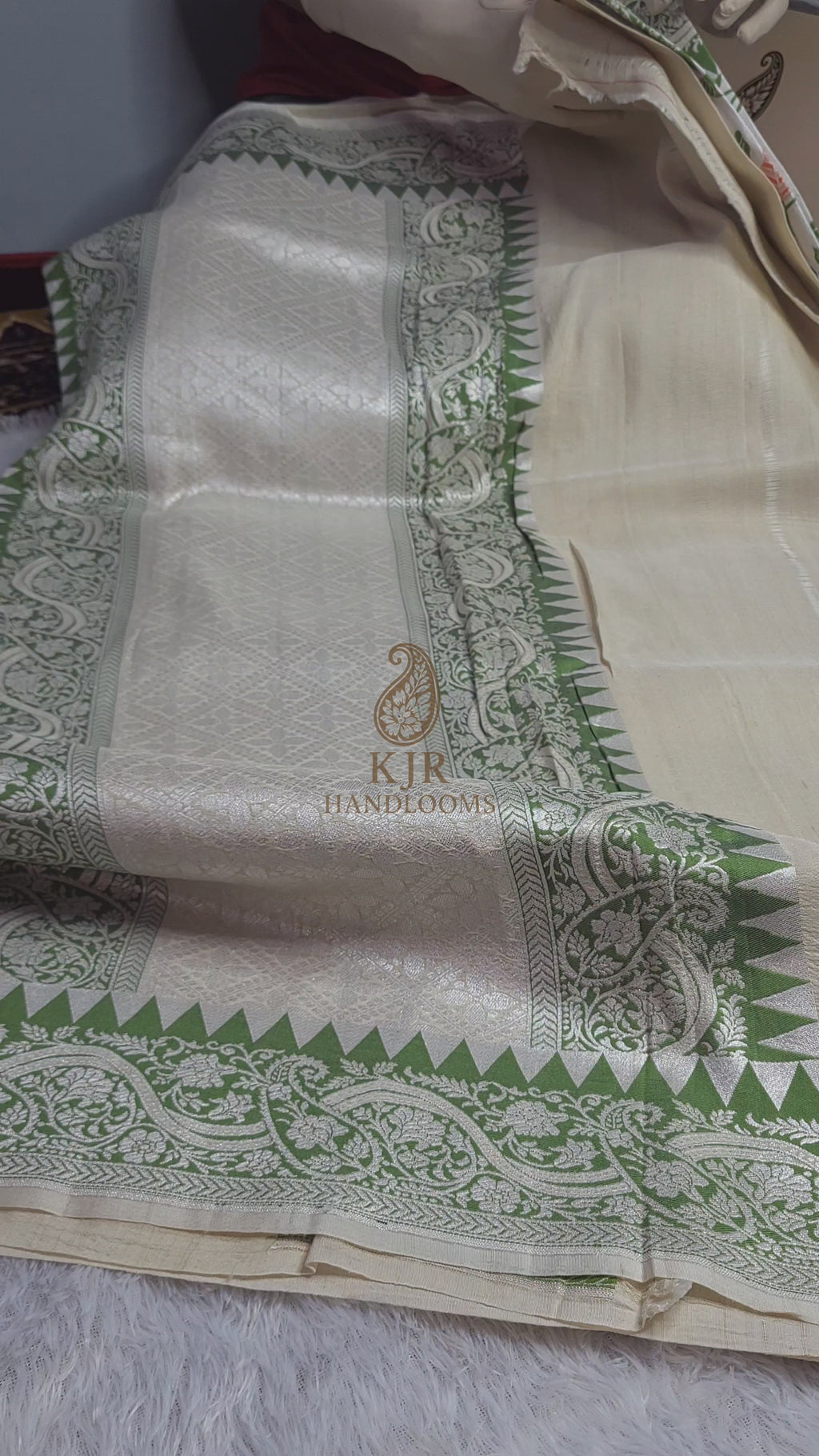 Banarasi Handloom Pure Tussar Georgette Brocade Silk Saree | Pure Rupa Zari & Multi Colour Meenakari