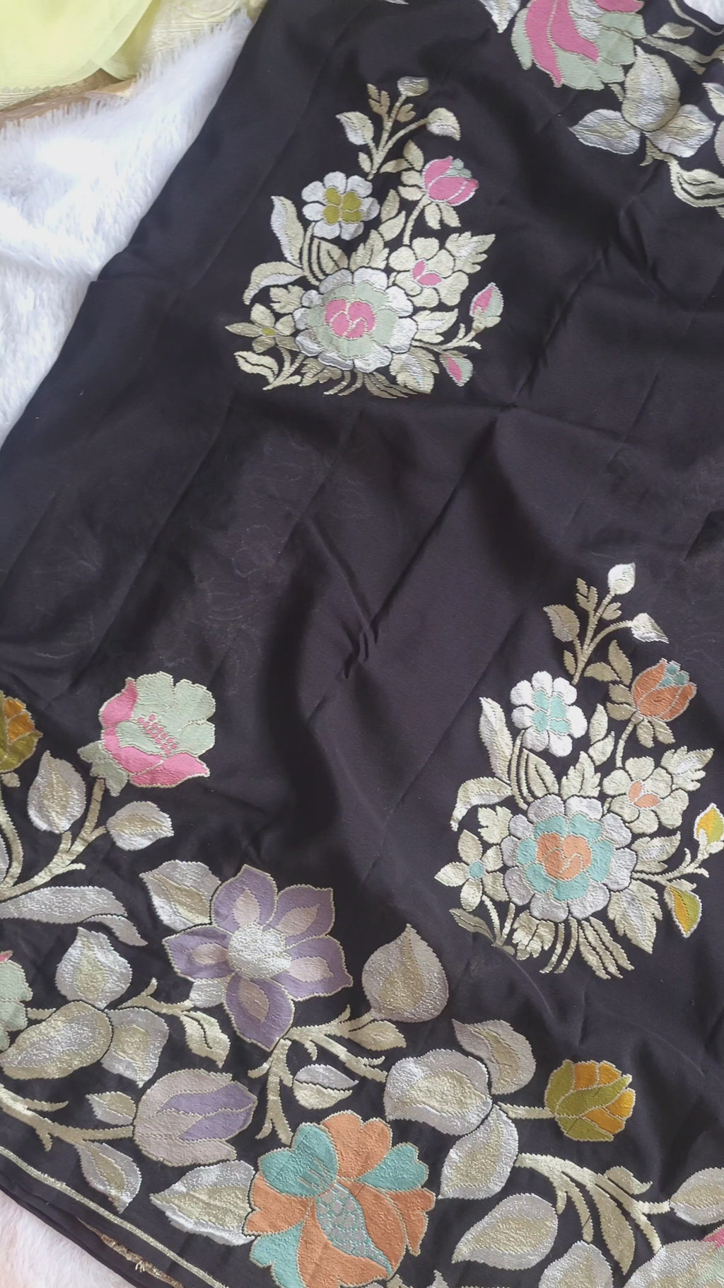 Pure Khaddi Georgette Banarasi Saree | Pure Sona Rupa Zari with Multi Colour Meenakari