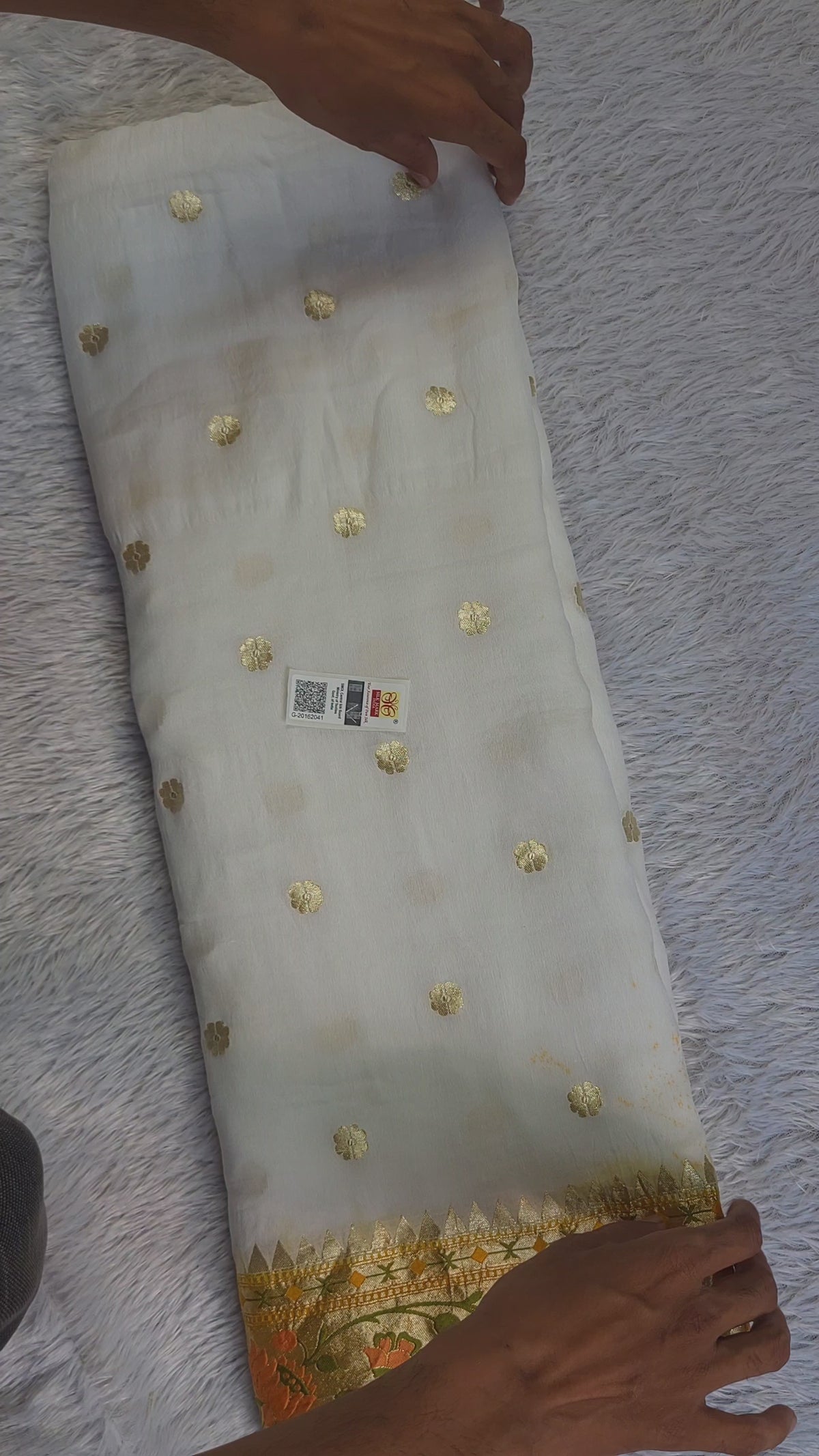 Pure Khaddi Georgette Banarasi Saree | Golden Zari Booti & Paithani-Inspired Border