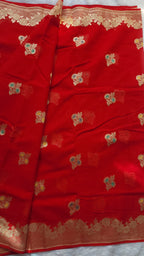 Banarasi Handloom Pure Khaddi Georgette Saree | Pure Water Zari & Alfi Meenakari