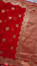 Banarasi Handloom Pure Khaddi Georgette Saree | Pure Water Zari & Alfi Meenakari
