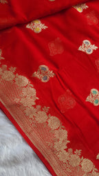 Banarasi Handloom Pure Khaddi Georgette Saree | Pure Water Zari & Alfi Meenakari