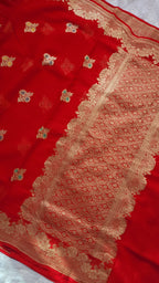 Banarasi Handloom Pure Khaddi Georgette Saree | Pure Water Zari & Alfi Meenakari