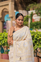 Pure Tussar Georgette Silk Banarasi Saree | Handwoven in Banaras