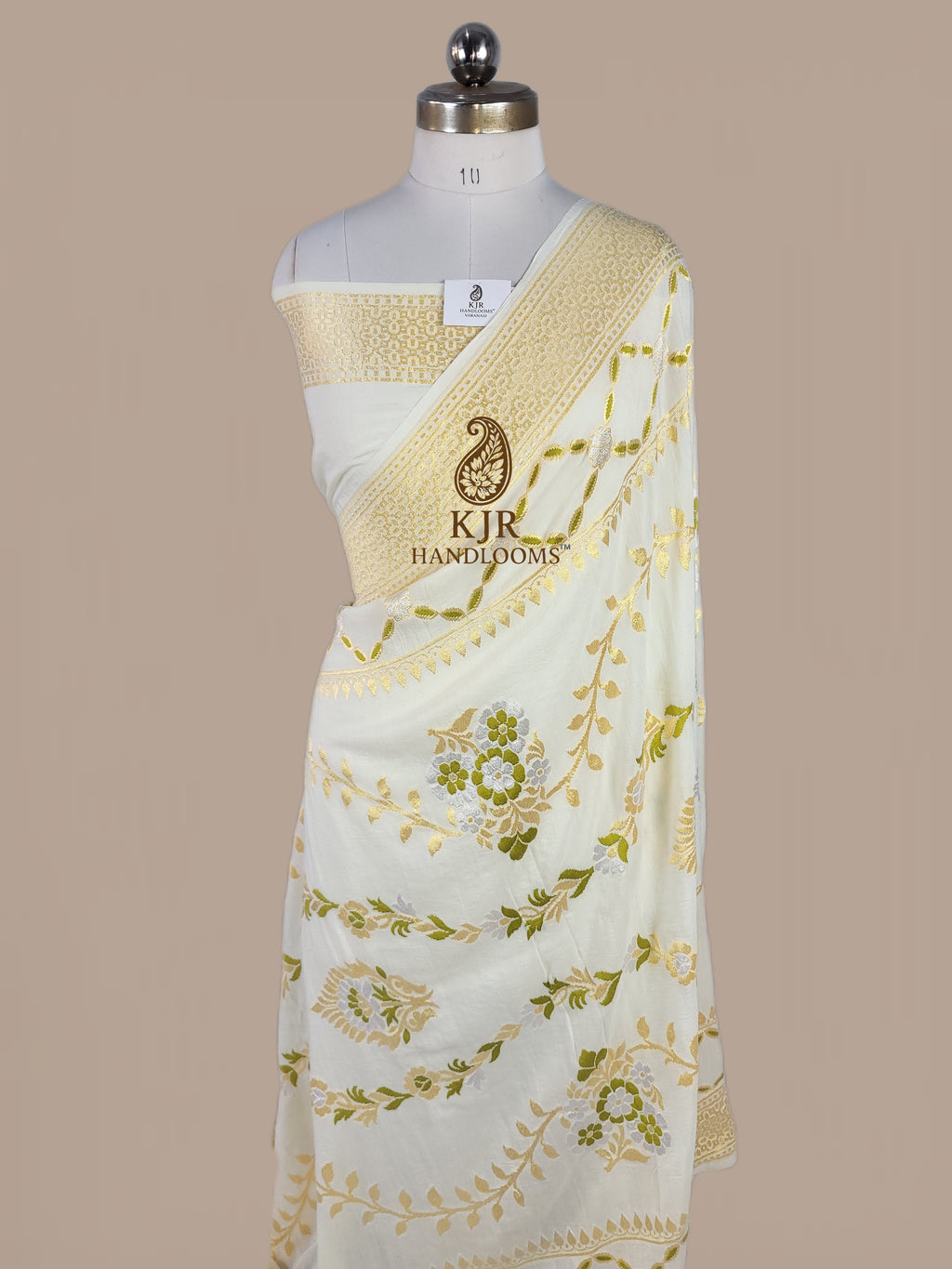 Pure Monga Silk Banarasi Saree | Pure Silver & Golden Zari with Meenakari