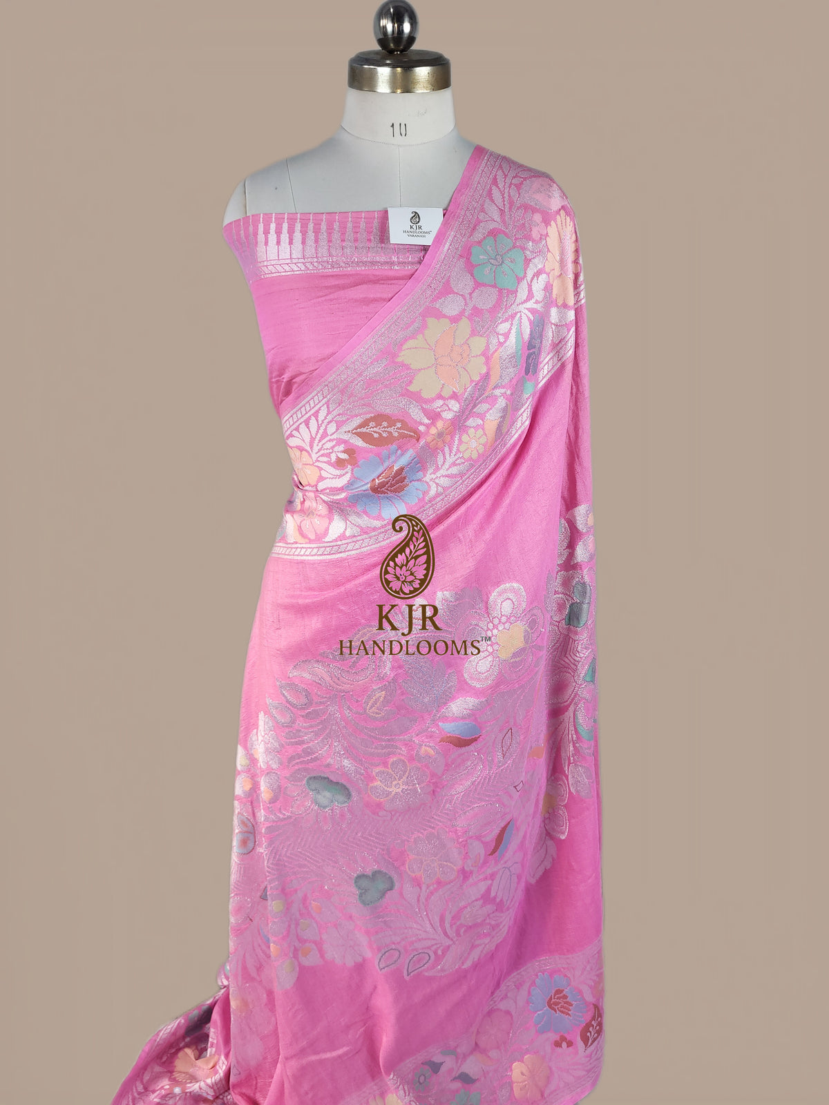 Pink Banarasi Handloom Pure Tussar Silk Saree | Pure Rupa Zari & Multi Colour Meena