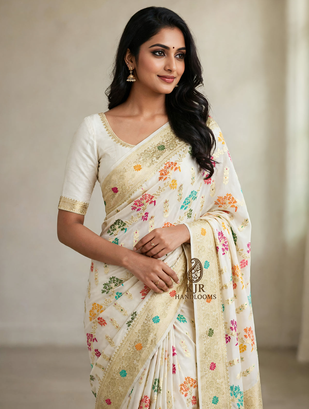 Authentic Banarasi Handloom Khaddi Georgette Saree | Water Zari & Meenakari Artistry
