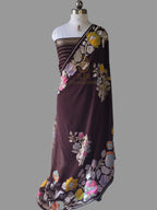 Brown Banarasi Handloom Pure Khaddi Georgette Saree | Pure Silver & Golden Zari with Multi Colour Meenakari