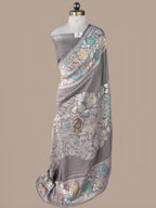 Grey Banarasi Handloom Pure Tussar Silk Saree | Pure Rupa Zari & Multi Colour Meena Work