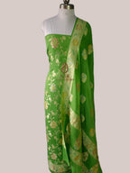 Green Banarasi Handloom Pure Khaddi Georgette Dress | Pure Water Zari & Hand-Brush Meenakari