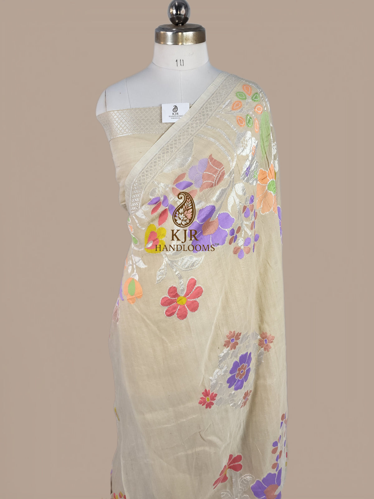 Pure Tussar Georgette Silk Banarasi Saree | Pure Silver Zari & Meenakari