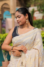 Pure Tussar Georgette Silk Banarasi Saree | Handwoven in Banaras
