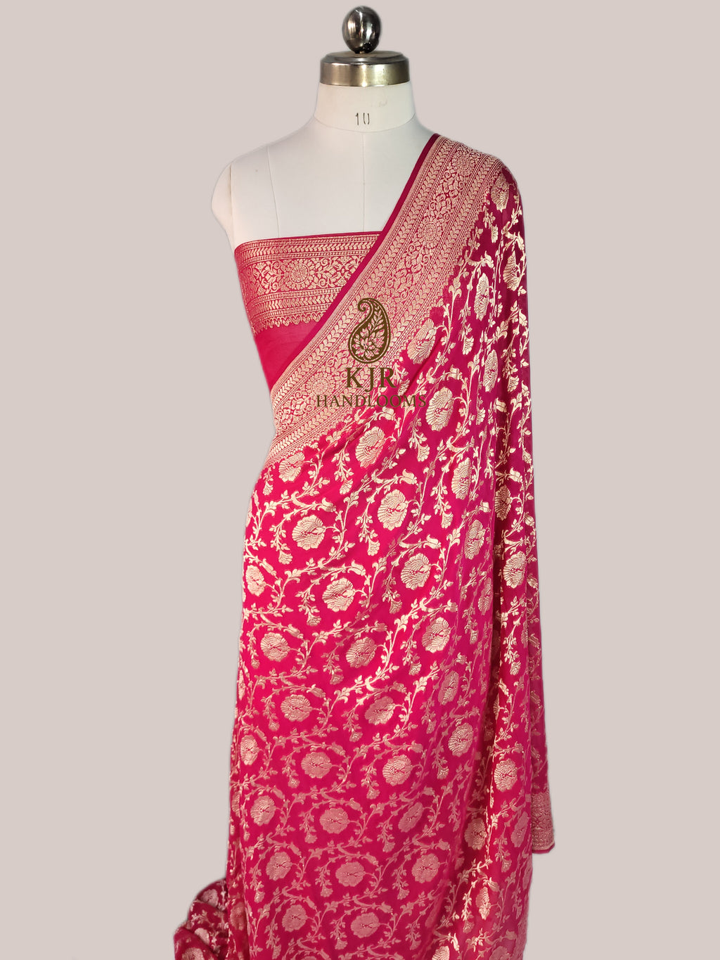Authentic Pure Khaddi Georgette Saree | Banarasi Water Zari Jaal Weaving