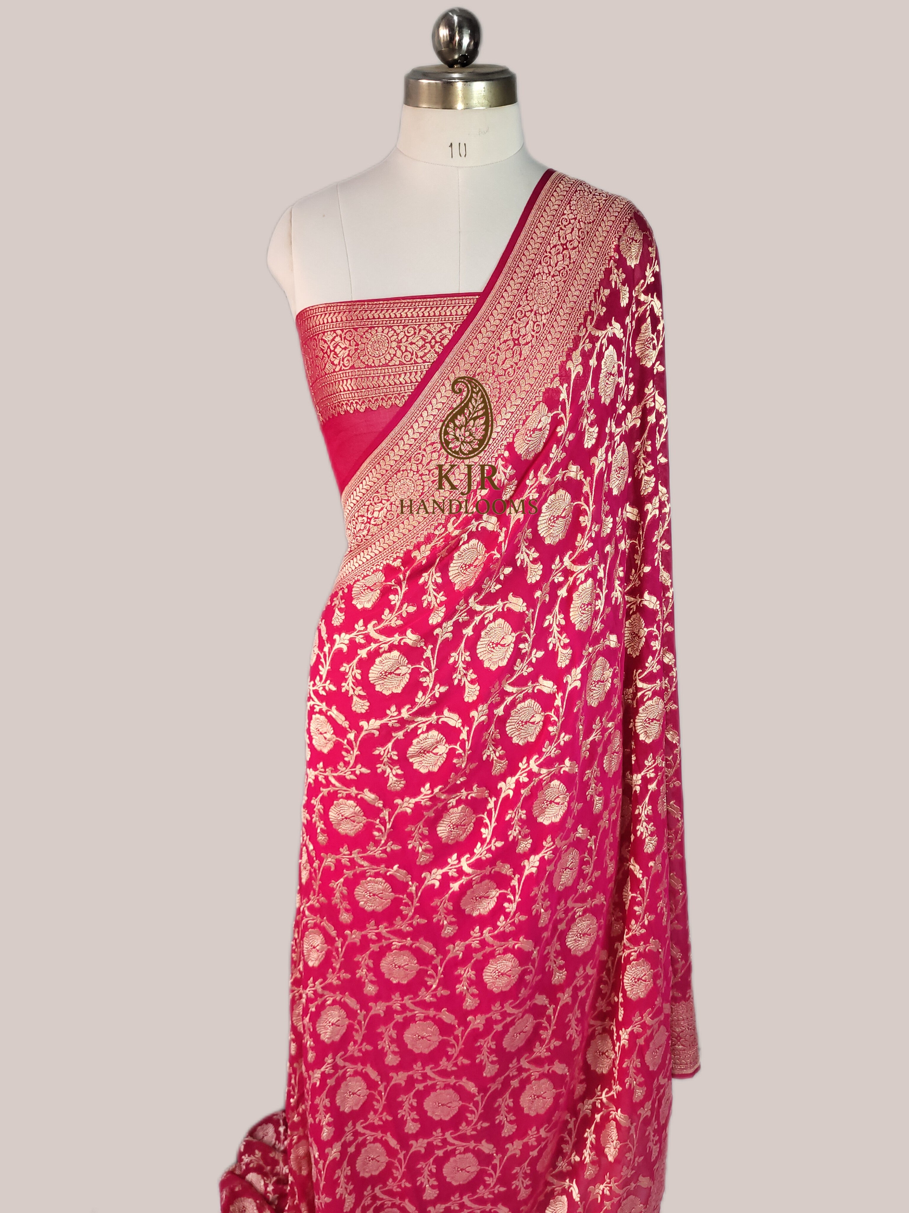 Authentic Pure Khaddi Georgette Saree | Banarasi Water Zari Jaal Weaving