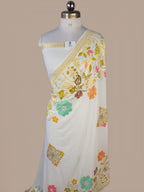 Banarasi Handloom Khaddi Georgette Saree | Golden Silver Zari & Meena