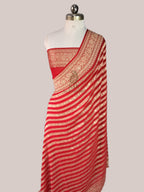 Pure Khaddi Georgette Banarasi Saree | Pure Water Zari Stripe Weaving