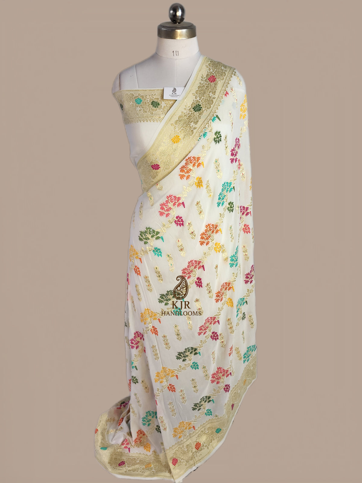 Authentic Banarasi Handloom Khaddi Georgette Saree | Water Zari & Meenakari Artistry
