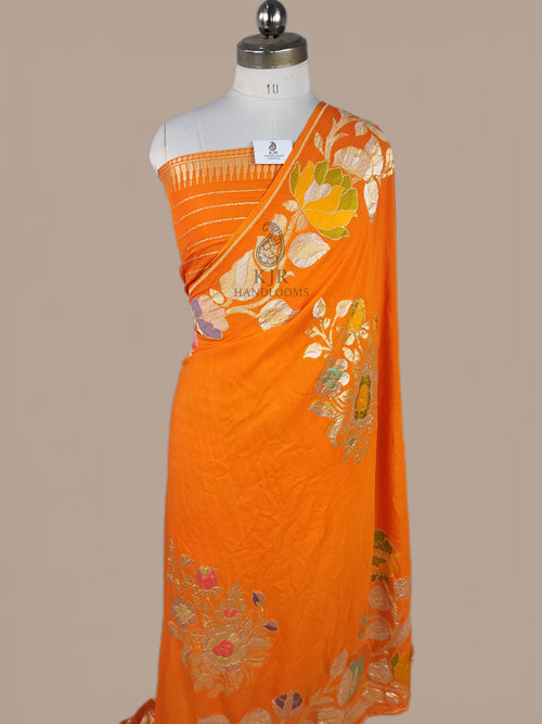 Authentic Banarasi Handloom Khaddi Georgette Saree | Sona Rupa Zari Artistry