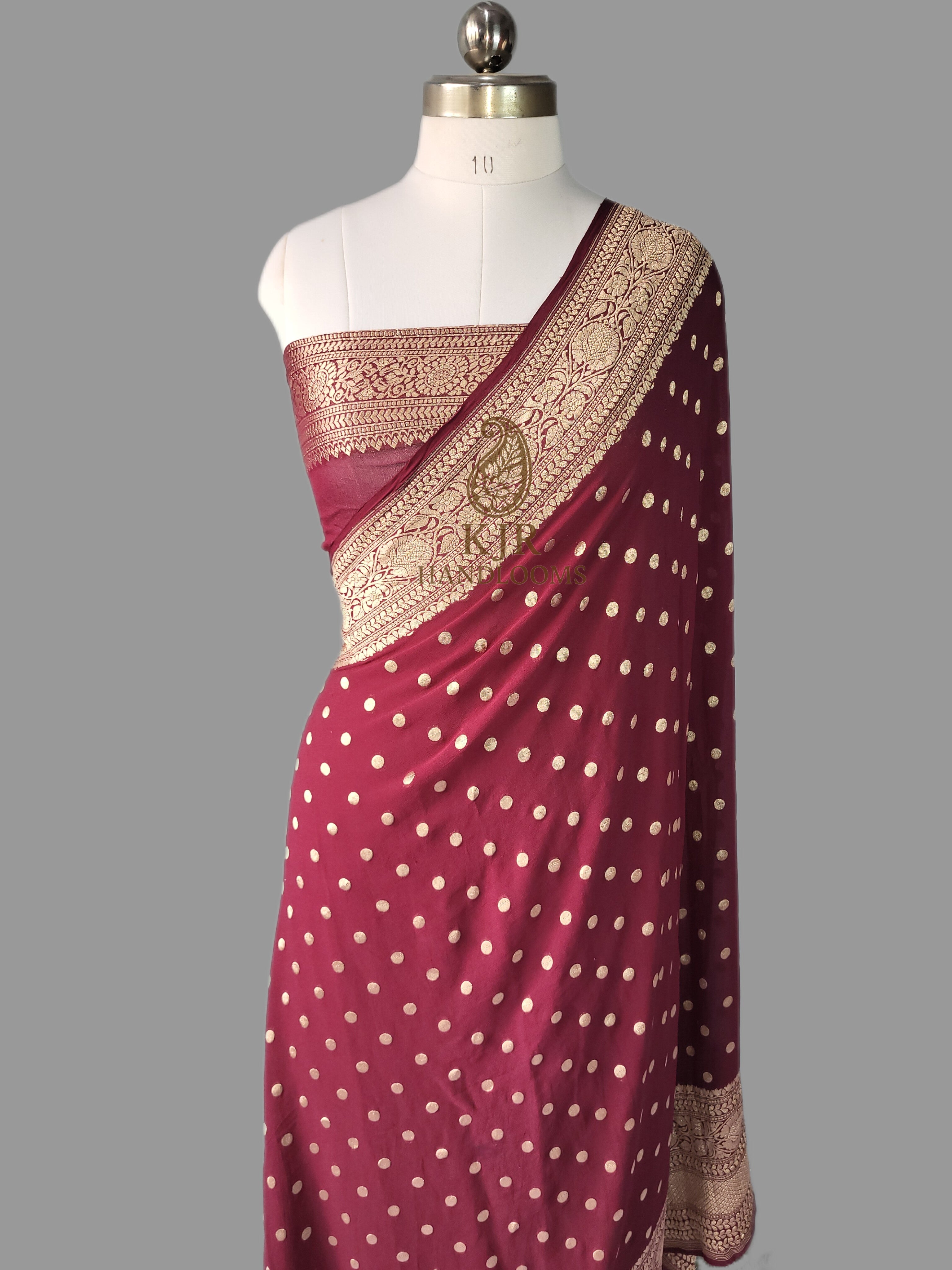 Banarasi Handloom Pure Khaddi Georgette Saree | Pure Water Zari Round Booti