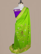 Banarasi Pure Monga Silk Saree | Dual-Tone Silver & Golden Zari
